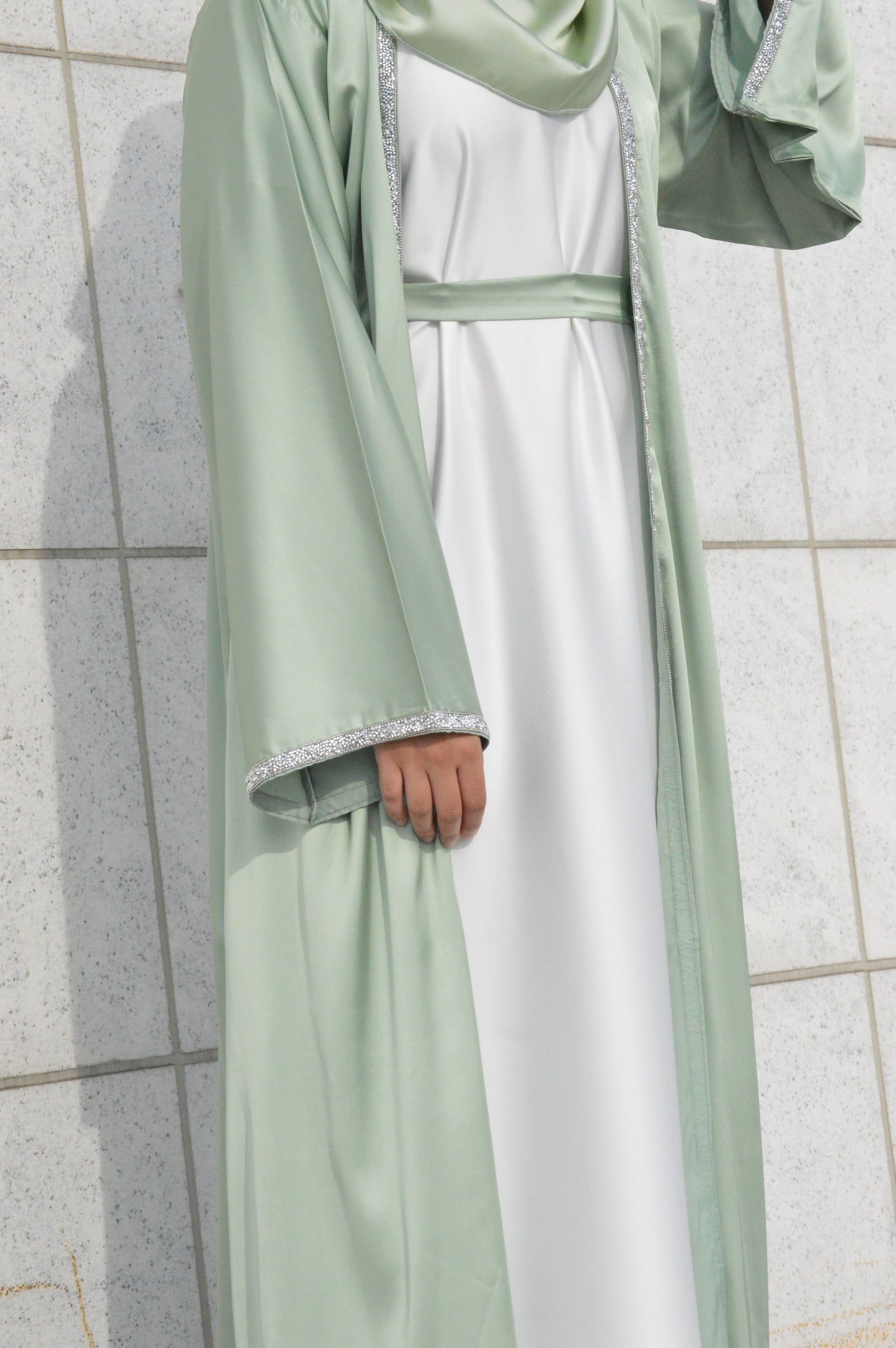 Rhinestone Lined - Satin Abaya