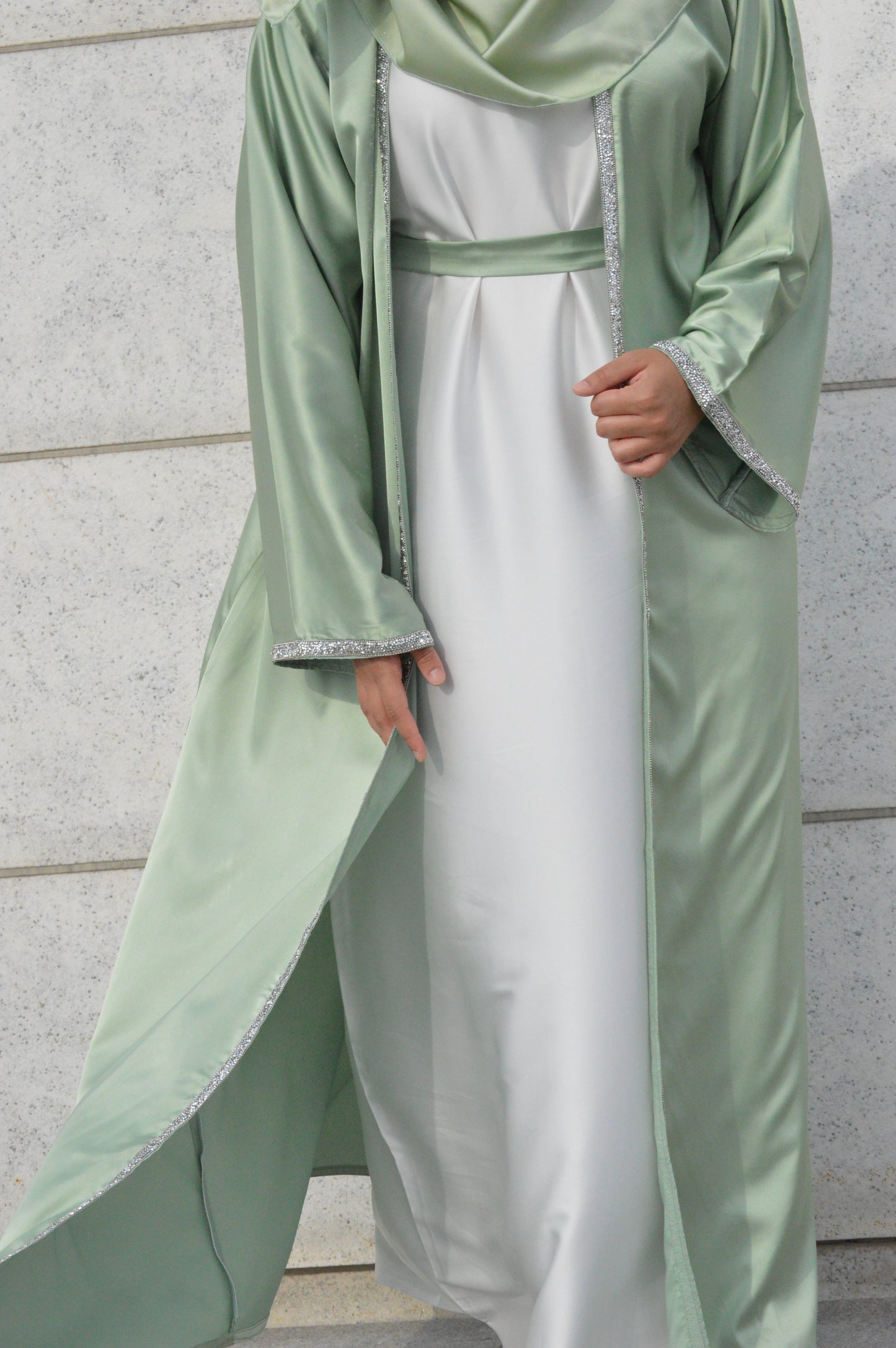 Rhinestone Lined - Satin Abaya