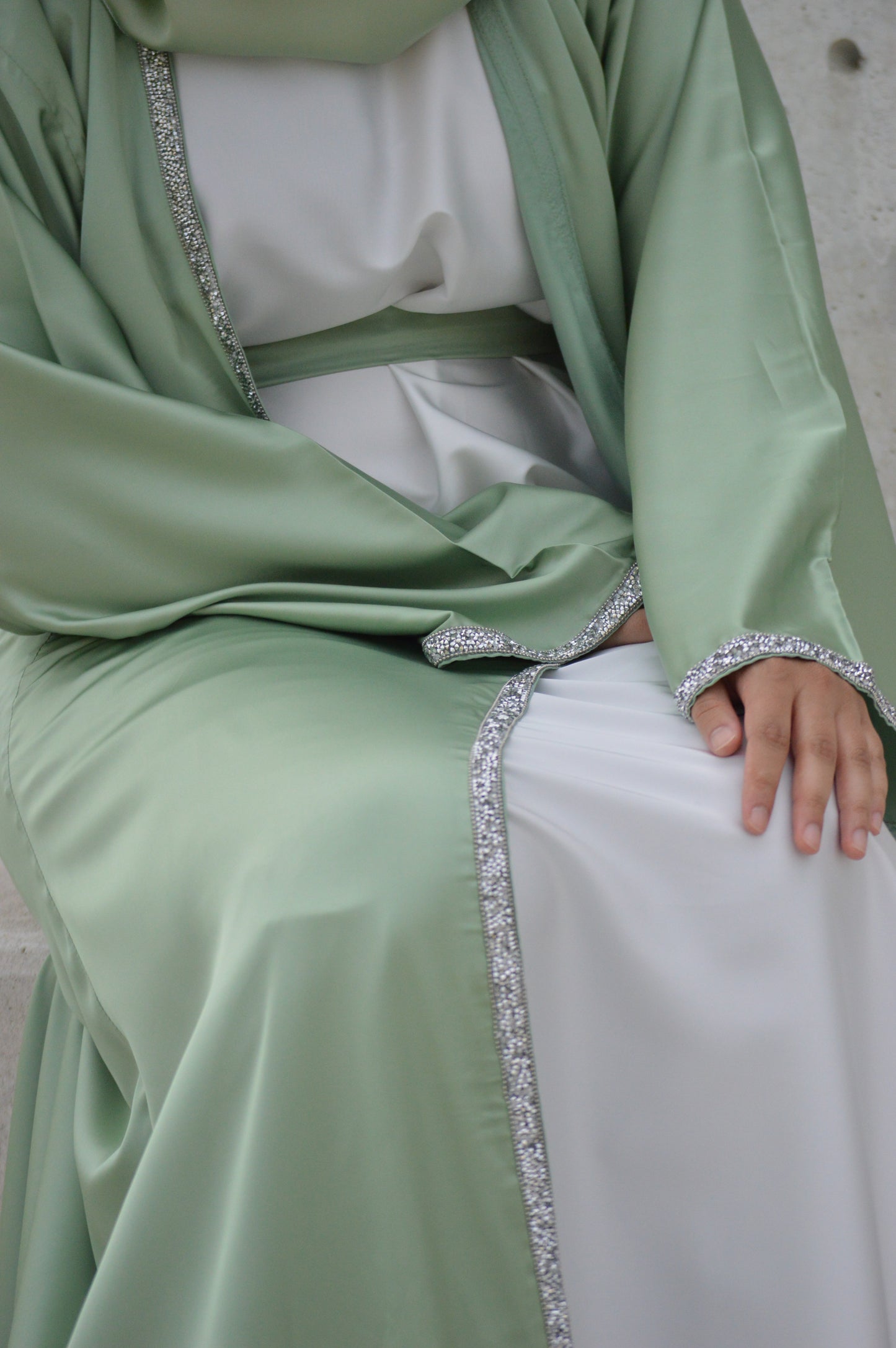 Rhinestone Lined - Satin Abaya