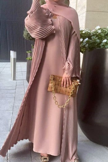 Luxury Pleated Abaya - Blush