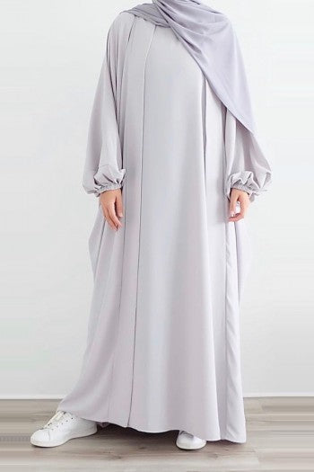 Dove Grey Elastic Sleeve Abaya