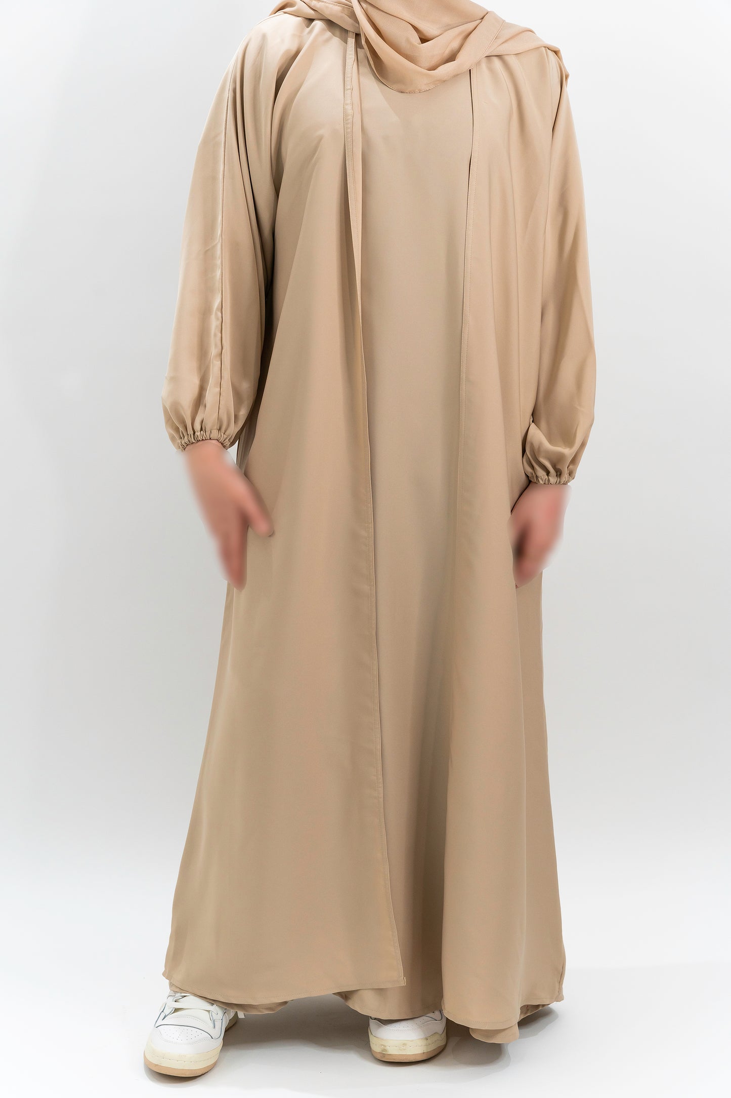 Cuff-Sleeved Open Front Abaya - Antique White