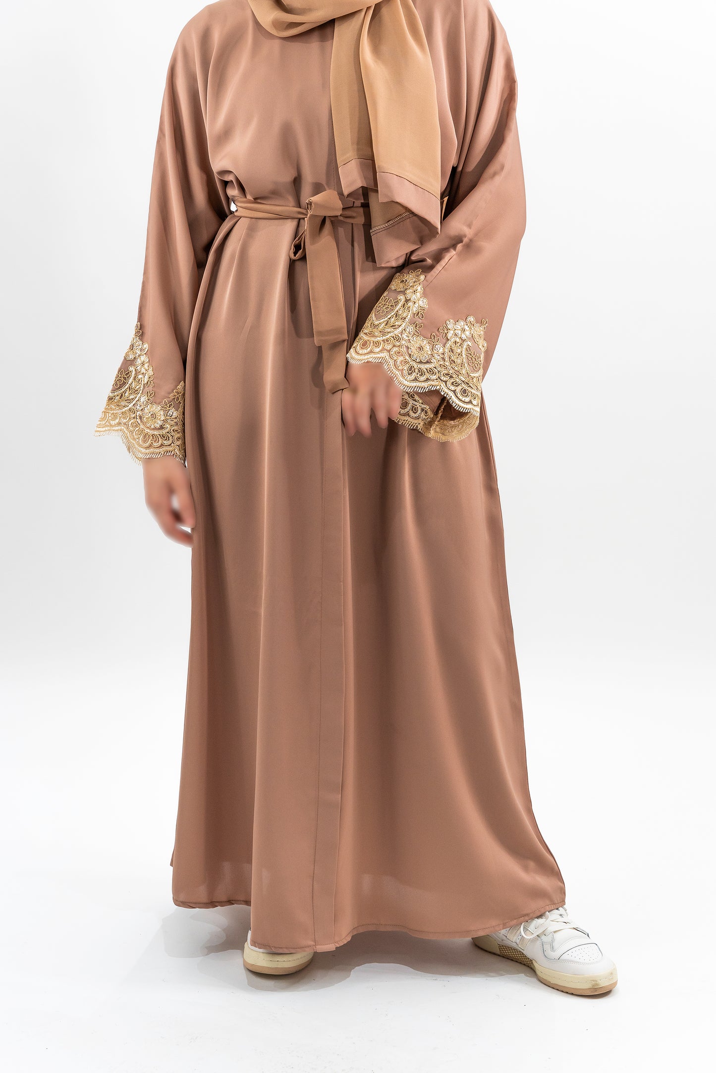 Closed Abaya with Gold Laced Sleeves