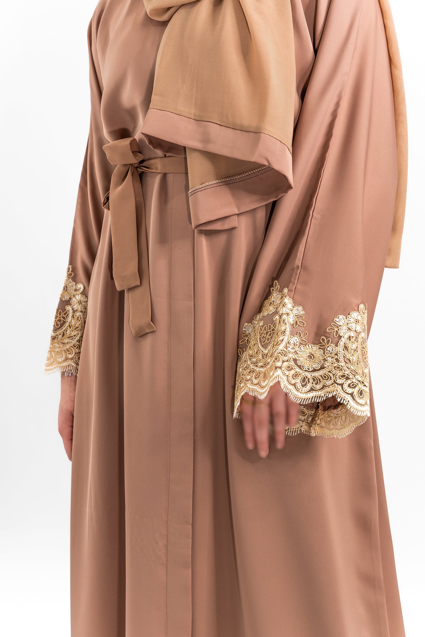 Closed Abaya with Gold Laced Sleeves