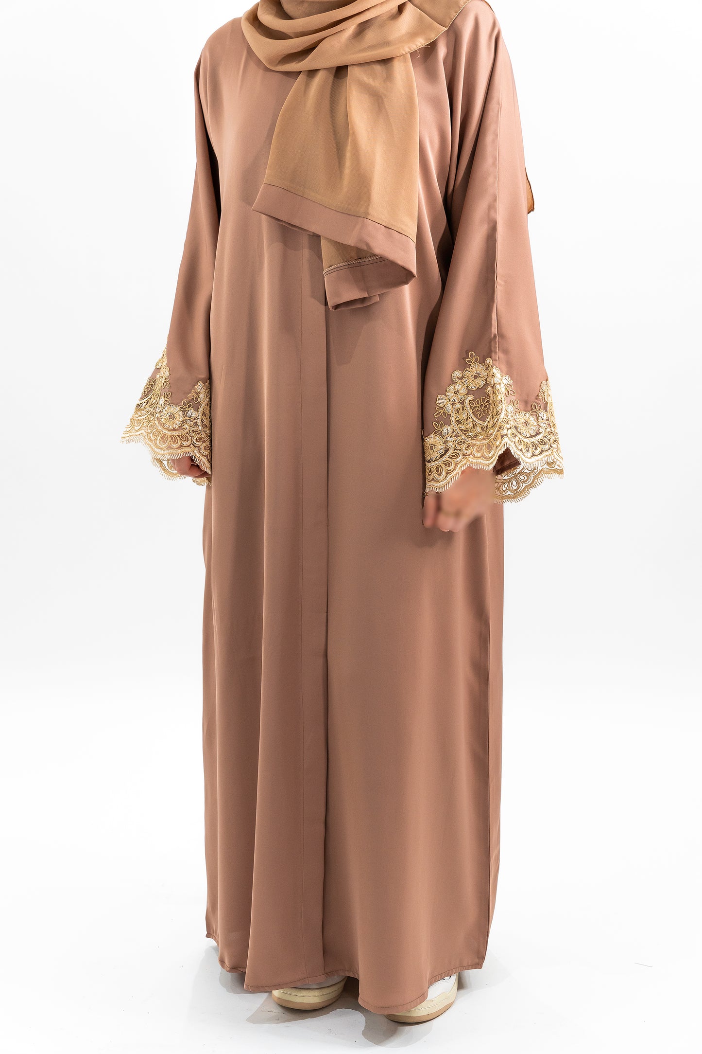 Closed Abaya with Gold Laced Sleeves