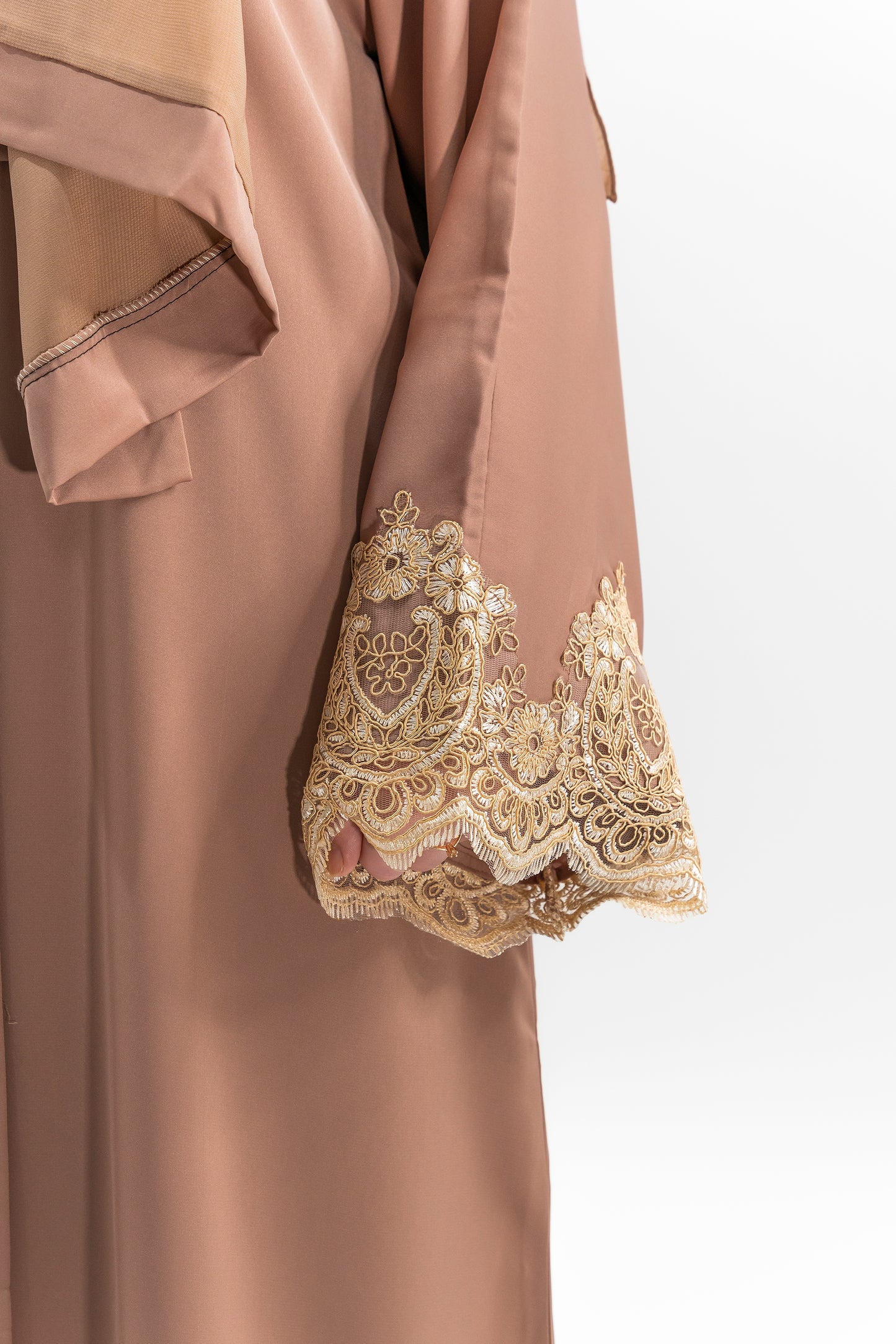 Closed Abaya with Gold Laced Sleeves