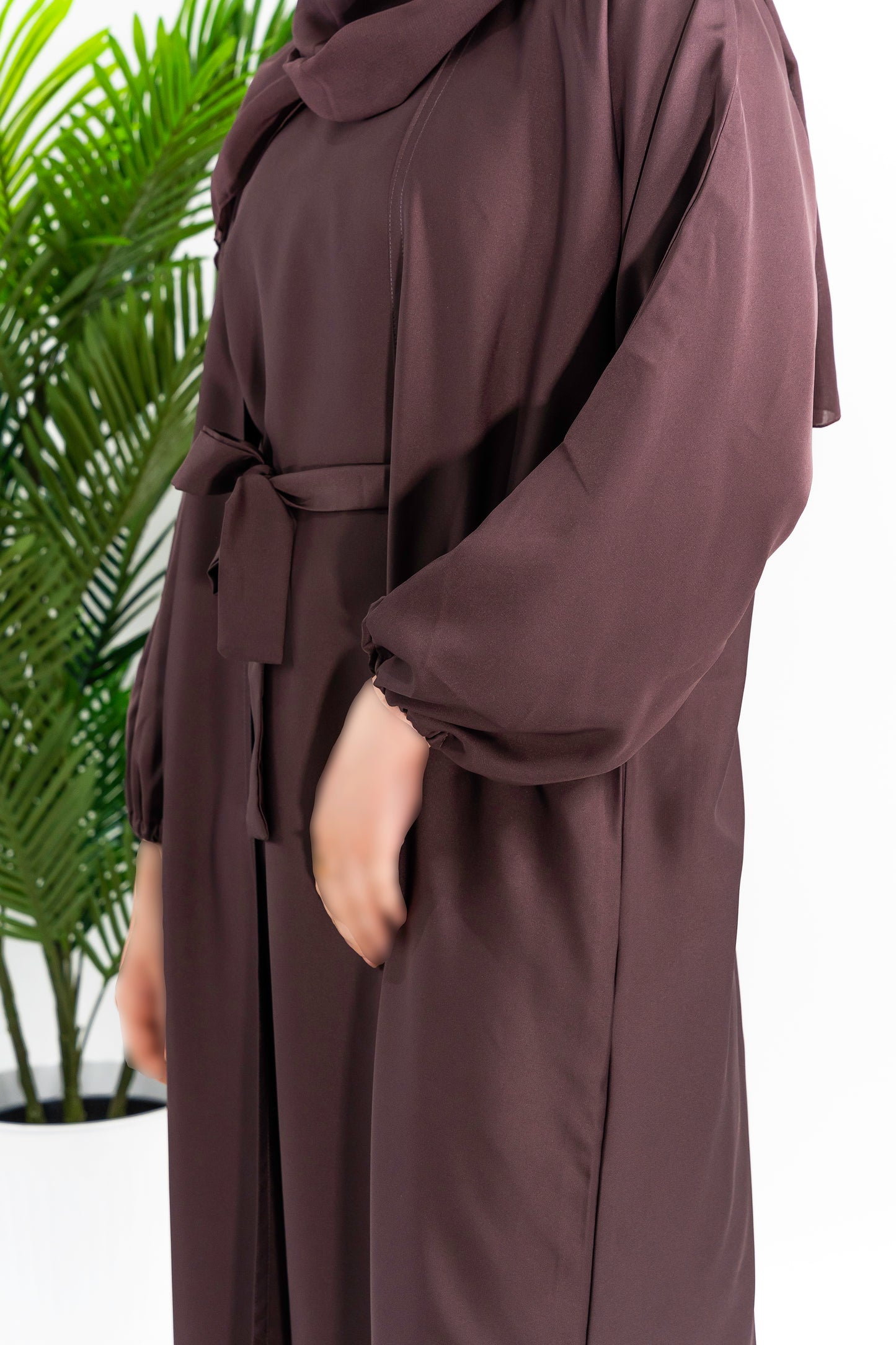 Cuff-Sleeved Open Front Abaya - Heather