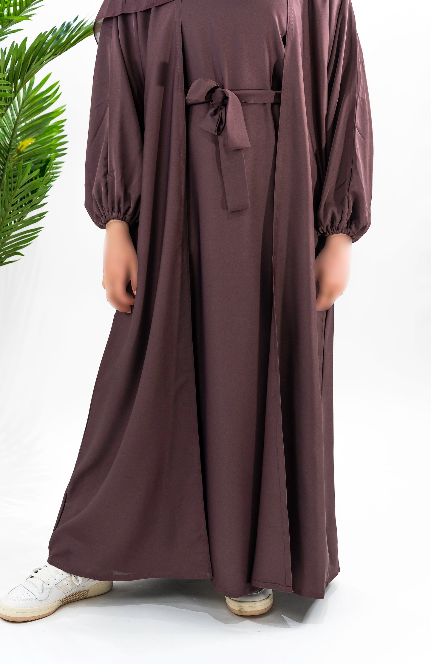 Cuff-Sleeved Open Front Abaya - Heather