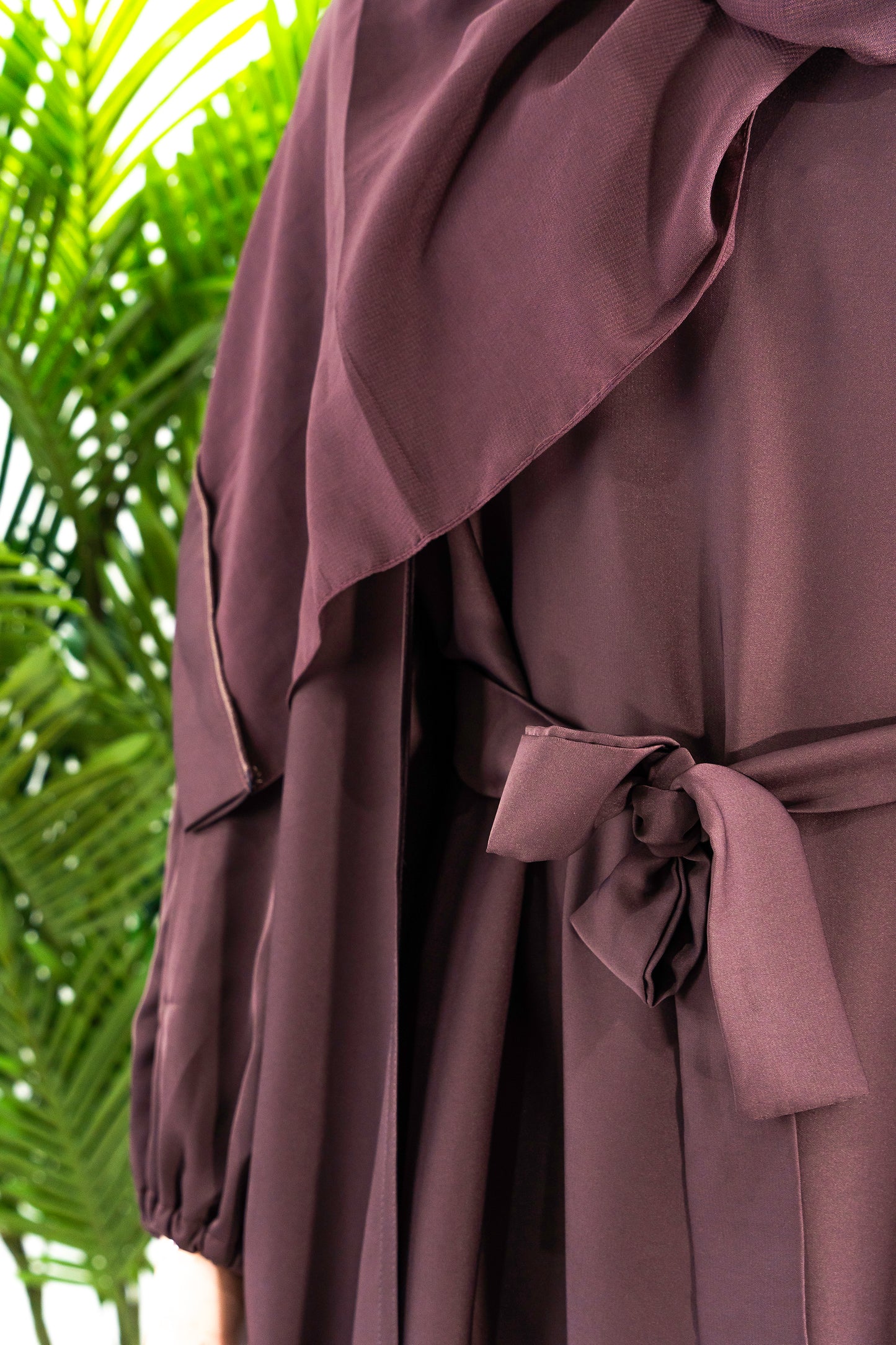 Cuff-Sleeved Open Front Abaya - Heather