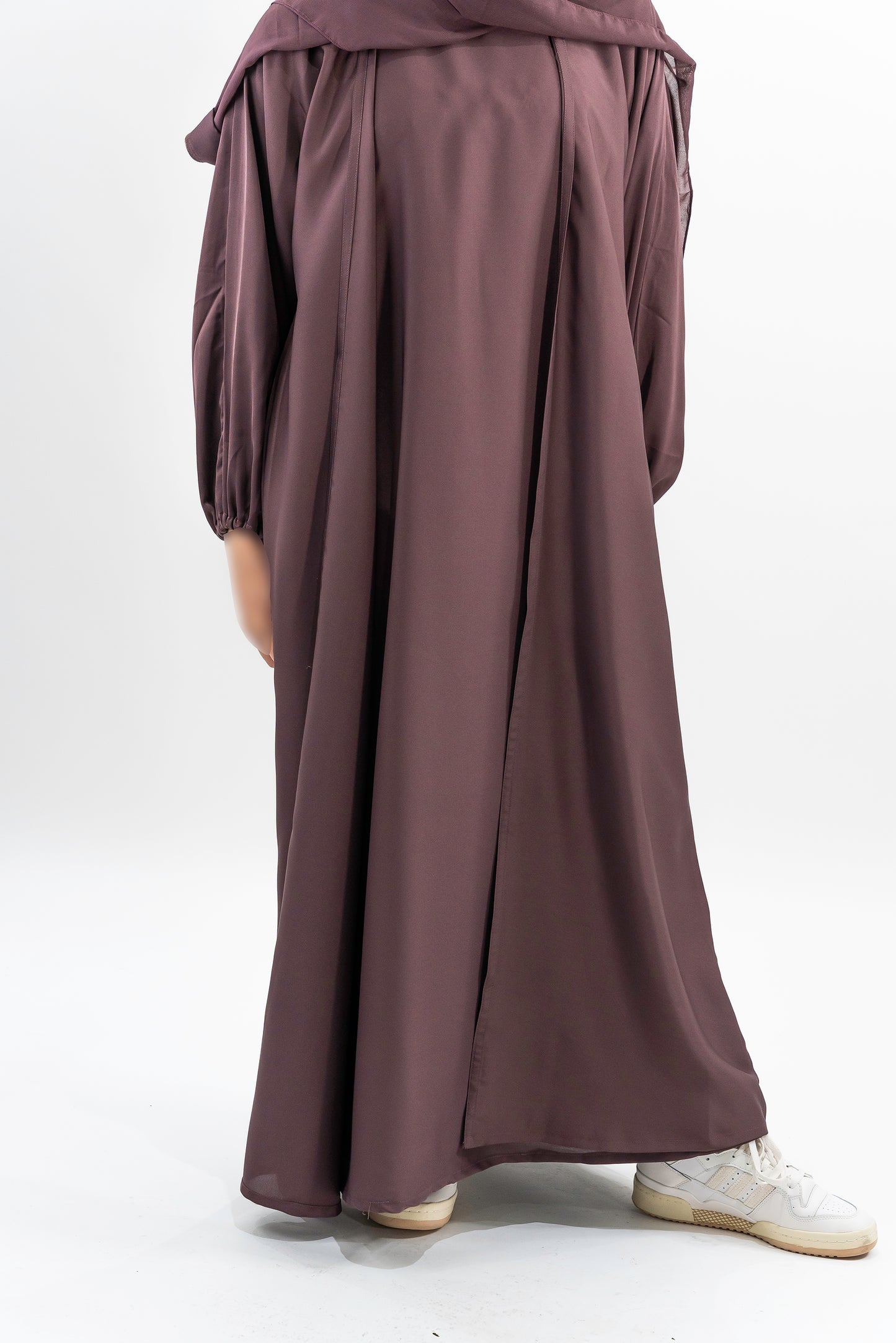 Cuff-Sleeved Open Front Abaya - Heather