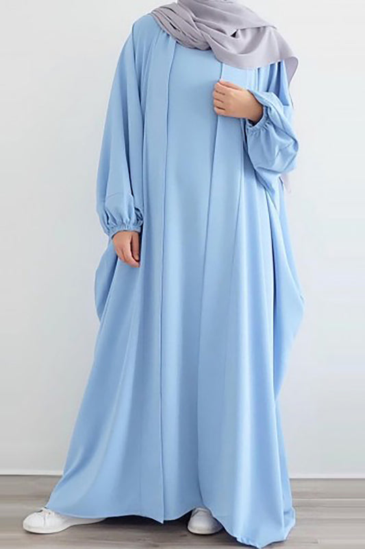 baby blue elastic sleeve abaya