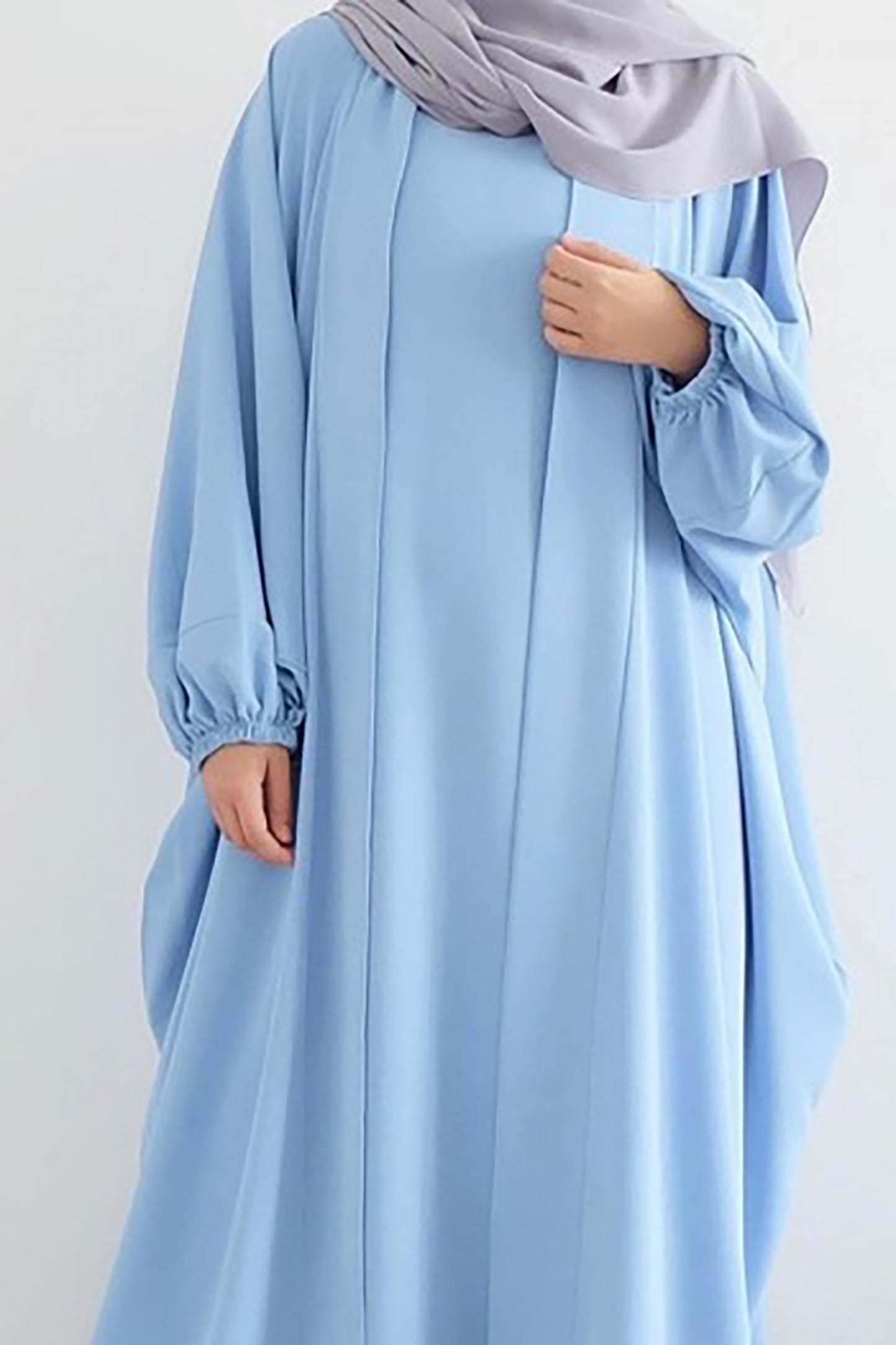 baby blue elastic sleeve abaya