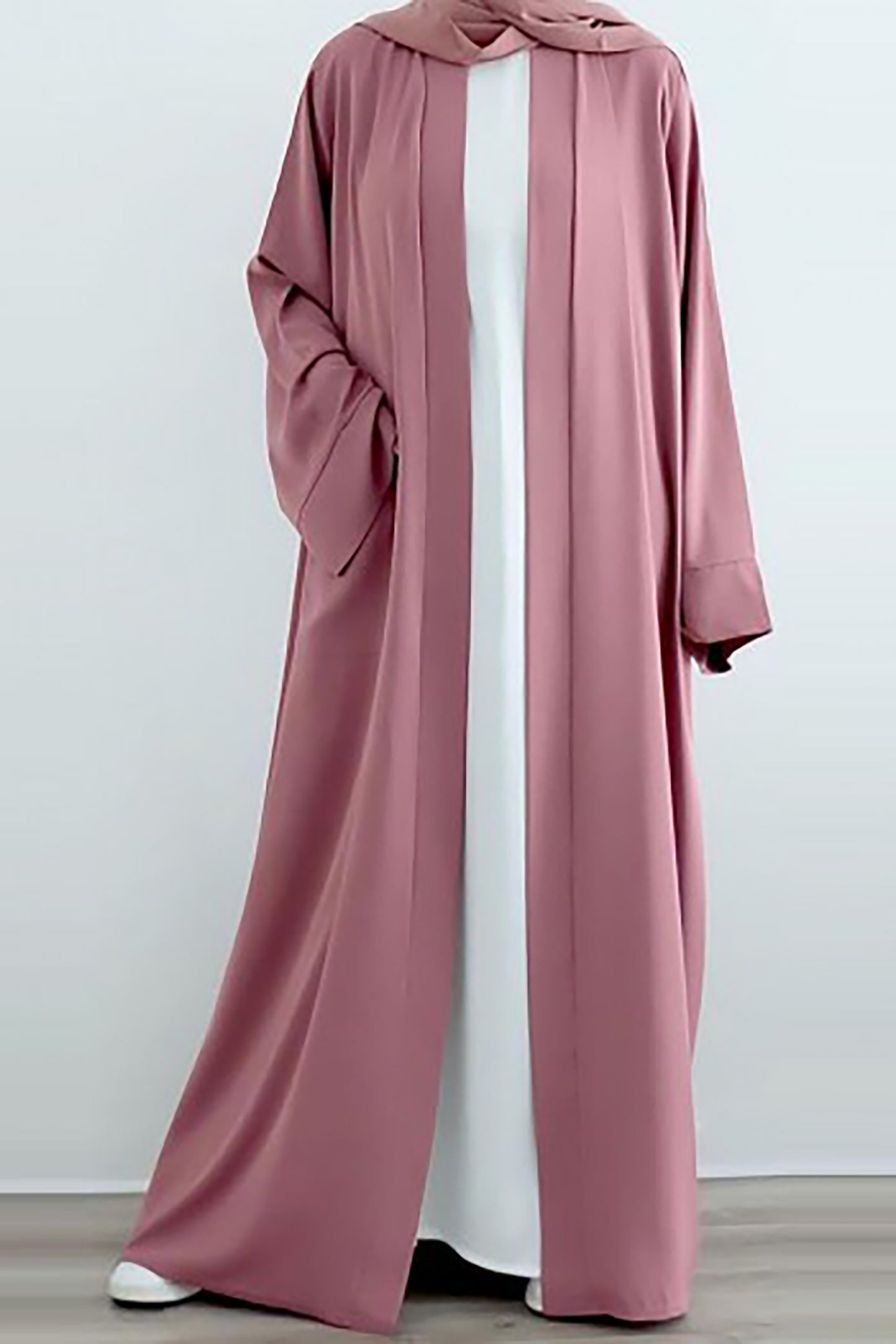 pink open front abaya