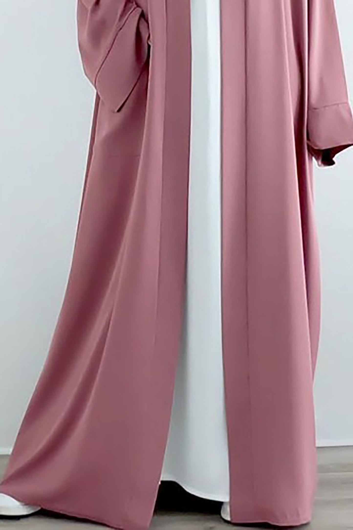 pink open front abaya