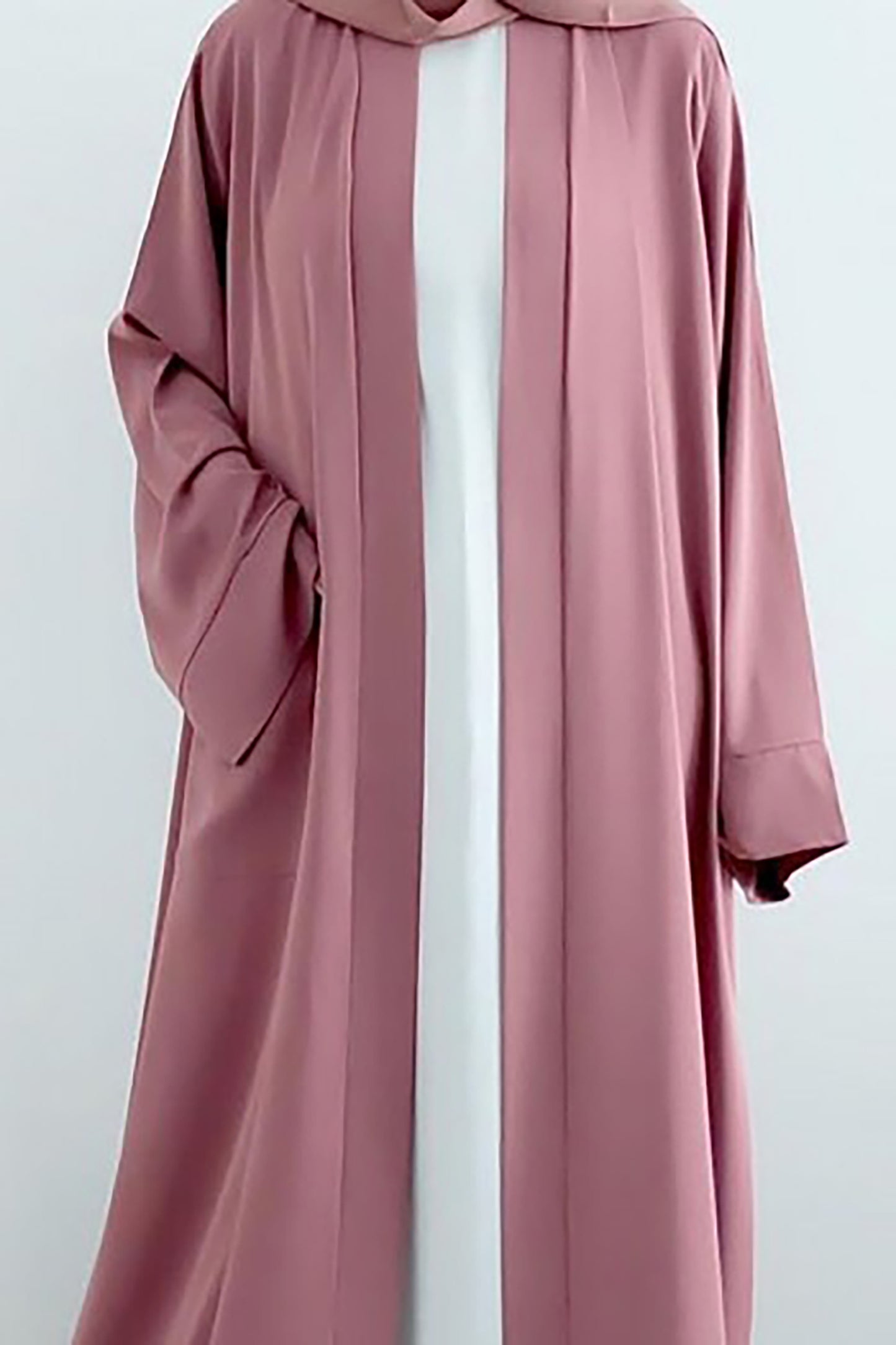 pink open front abaya