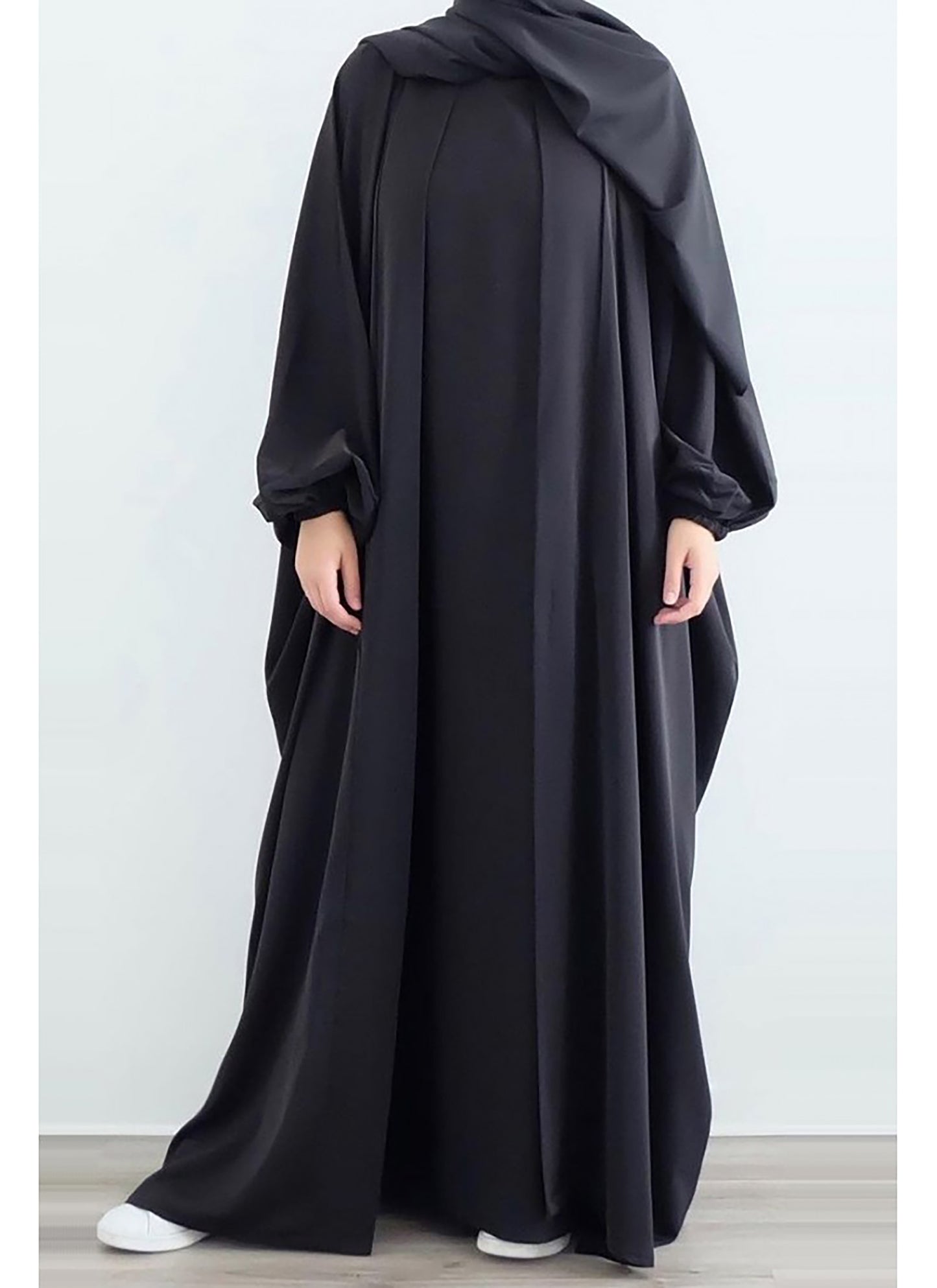 abaya noire à manches élastiques