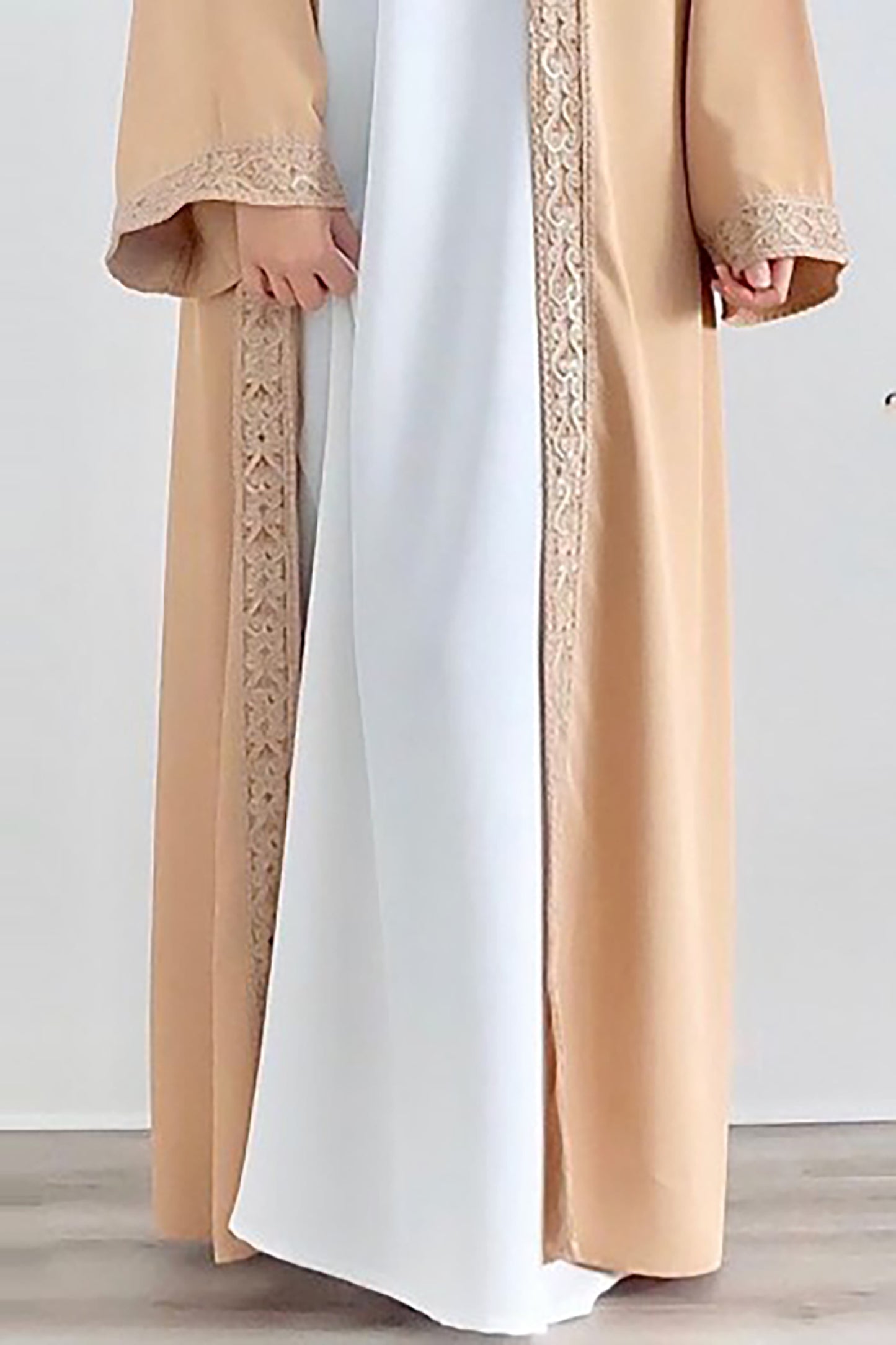 gold open front abaya